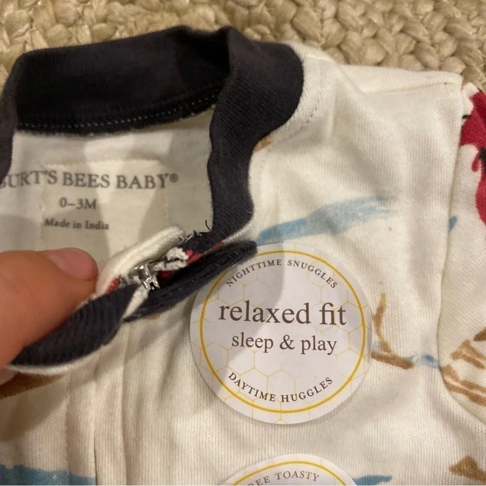 Burts Bees Baby Sleigh reindeer adventure Ride Organic Cotton Sleeper 0/3m NWT